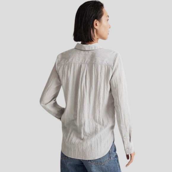 MadeWell Crinkle Loose Fit Long Sleeved Shirt Women's XS NWT Silver Gray - Picture 2 of 11